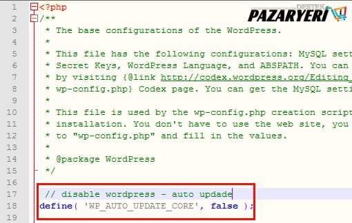Wordpress Güncellenmesin Kodlu